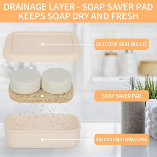 Leak Proof Travel Soap Case,Large Silicone Travel Soap Holder,Portable Soap Box with Drainage Layer,Bathroom Shatter Proof,Suitable for Travel, Bathroom, Camping, Gym(Off-White) - color: Off-white