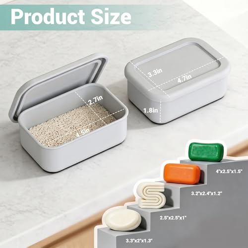 Leakproof Silicone Bar Soap Travel Container Case with Soap Saver Pad | Portable Soap Holder Dish for Shower Bathroom Sink Traveling, Shampoo and Conditioner Bar Holder Travel Essentials, Grey - color: Grey