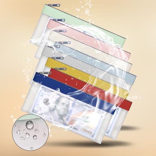 8 Pack Clear Money Envelopes for Cash Money Bag Pouch 7.6x3.7 inch | Waterproof TPU Money Bags With Zipper Cash Bag for Coin Invoice Bills Tools Cosmetics Rceipts School Supplies Gifts,8 Colors - color: 8 colours