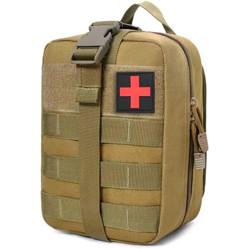 Tactical Molle IFAK Pouch – Tear Away Rip Away First Aid Medical Pouch, Large Capacity, Water-Resistant 900D Polyester, Horizontal, Multi-Compartment, EDC, Military Emergency Kit - color: Tan