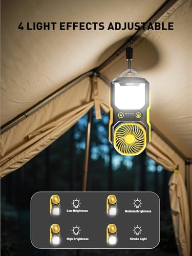 COPPA Camping Fan LED Lantern, LF-01 Portable Camping Fan with Light USB Rechargeable 3 Powerful Speed 4 Light Mode Cordless Tent Fan Lights with Foldable Hook for Hiking Fishing Travel
