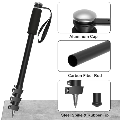 UUQ M4 Carbon Fiber Monopod Shooting Stick and Gun/Rifle Rest, 4-Section Adjustable Height, Durable and Lightweight Versatile Trekking Pole, Portable Compact for Hunting, w/Spike Foot