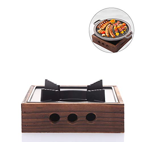 Alcohol Stove Iron & Wooden Portable Square Commercial Solid Stove Household Stove for Home Outdoor BBQ Camping