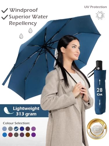 Windproof Travel Umbrella - Compact, Light, Full Automatic Open/Close - Folding Backpack Umbrella for Rain & Sun UV Preotection For Men & Women, Unbreakable 8 Fiberglass Ribs UK Design - color: Ocean Blue