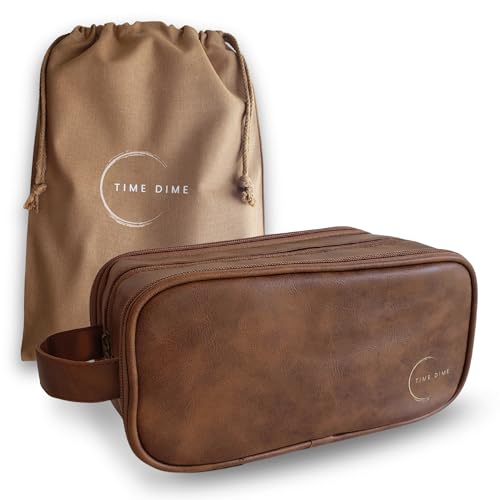 Premium Men’s Toiletry Bag with Drawstring Pouch – Durable Water-Resistant Leather-Look Travel Organizer for Shaving, Grooming & Hygiene Essentials (Light Brown) - color: Light Brown