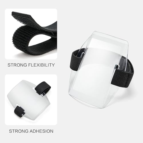 6Pcs Arm Badge Holder Armband ID Card Holder Waterproof Armband Badge with Adjustable Elastic Strap for Office Staff, Students, Employees, Universal Size, Transparent