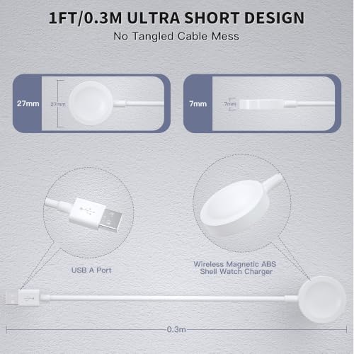 Watch Charger for Apple Watch Charger, 2Pack USB A Short Magnetic Fast Charging Cable Portable Wireless Charging iWatch Charge Cord Compatible with iWatch Series Ultra/SE/11/10/9/8/7/6/5/4/-[1FT/0.3M]