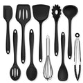 TeamFar Silicone Cooking Utensils, 10 pcs Kitchen Cooking Utensils Set | Heat Resistant Kitchen Gadgets Tools Set w/Spatula, Turners, Spoons, Soup Ladle, Pasta Server for Nonstick Cookware, Black - color: Black