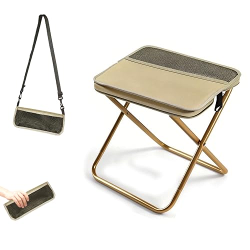 Portable Foldable Backpack Stool, Pocket Chair Camping Fishing Stool, Mini Outdoor Camping Stools Sling Bag, Collapsible Stools Chairs Carry Bag for Fishing Travelling Picnics - color: Khaki