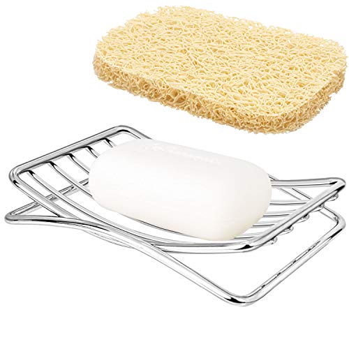 Soap Dish Stainless Steel Bar Soap Holder for Shower Bathroom, Self-draining Soap Dishes Sponge Holder for Kitchen Sink Easy Cleaning Quick Dry with Beige Soap Saver - color: Beige-arch 1p