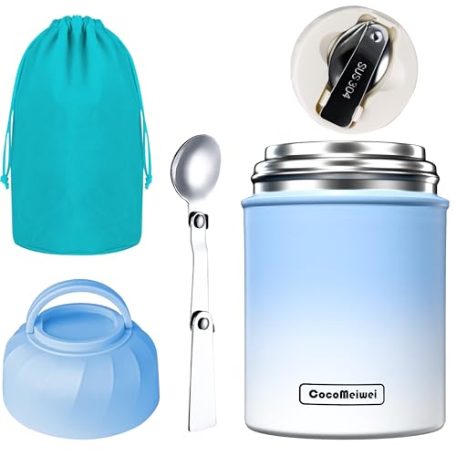 Soup Thermo for Hot Food & Drinks, Thermo Lunch Box for Kids, 17oz Vacuum Insulated Food Container with Spoon&&Drawstring Bag, Soup Therm for Adults, Blue&White - color: Blue&White