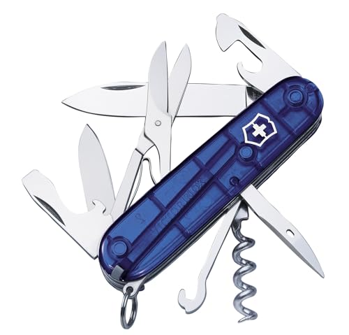 Victorinox Climber Swiss Army, 14-Function Pocket Knife, Blue Transparent | 14 Function, Swiss Made Pocket Knife, with 2 Blades, Corkscrew and Screwdriver - color: Sapphire