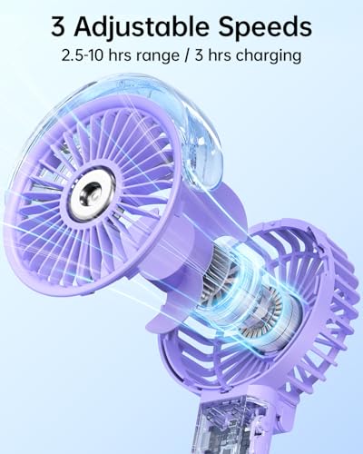 SWEETFULL Portable Misting Fan - 180° Foldable Handheld Personal Fan with Mist Spray, 3 Speeds, 30ml Water Tank, USB Rechargeable for Travel, Outdoors, Makeup, Camping, Home, and Office Use - color: Purple