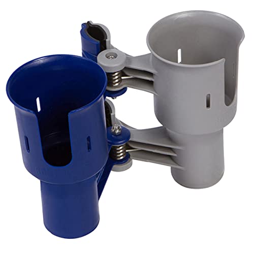 ROBOCUP, (Navy&Gray), Patented Clamp On Boat Cup Holder |Multifunction Dual Drink Caddy for Fishing Poles, Tools, Net, Gaff |Portable Storage for Boating, Beach, Umbrellas, Golf Carts, Strollers - color: Navy & Gray, size: Standard Spring