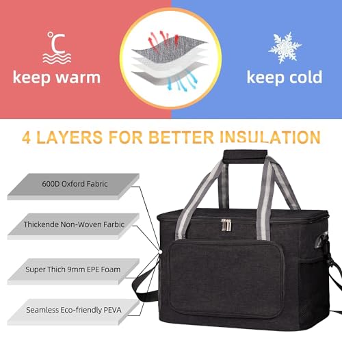 iknoe 36 Can Insulated Cooler Bag, Leakproof Lunch Tote Bag, Black - color: Black, size: X-Large