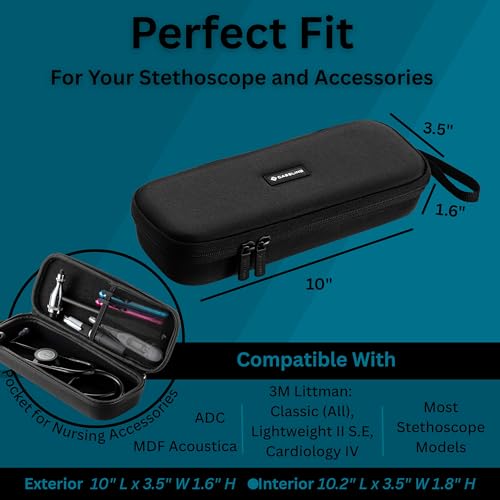 caseling Hard Stethoscope Case for Littmann Classic III & Cardiology IV | Fits Littmann Classic III & Cardiology IV, rigid protective EVA shell, internal accessory mesh pocket, smooth zipper - color: EVA Black