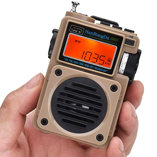 Radio, Bluetooth Speaker Support MicroSD Card, FM MW WB Shortwave Receiver with NOAA Alerts and Sleep Timer, Rechargeable Retro Digital Radios with Backlit and Alarm for Camping HRD701 - color: Brown
