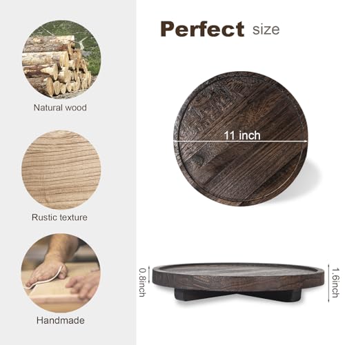 Round Decorative Tray Farmhouse Kitchen Decor Soap Dish, 11" Dark Brown | Waterproof, Lightweight, Easy Clean, Wood Riser Pedestal Stand Accessories for Office Desk, Vanity, Counter, Sink - color: Dark Brown, size: 11"