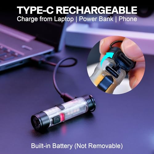 Mini EDC Rechargeable Keychain Flashlight Stocking Stuffers for Men