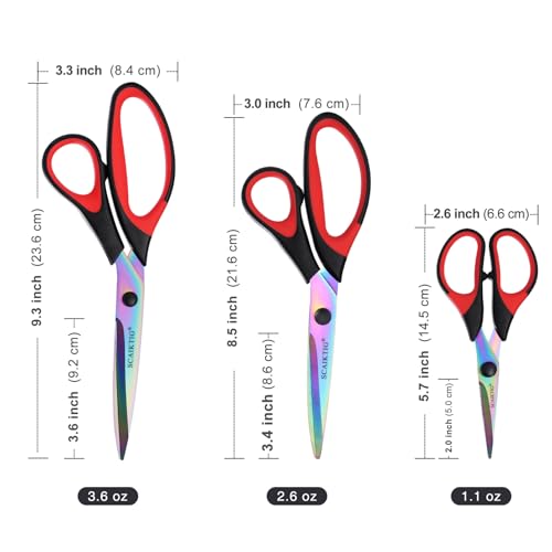 Craft Scissors Set of 3 Pack, All Purpose Sharp Titanium Blades Shears, Comfort Grip Handle, Multipurpose Fabric Scissors Tool Great for Adults, Office, Sewing, School and Home Supplies, Red&Black - color: Red&black