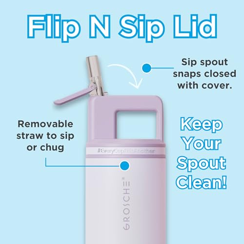 GROSCHE Alpine Flip 'N Sip Insulated Bottle with Straw Lid, Lavender, 20 oz - color: Lavender, size: 20 Ounces