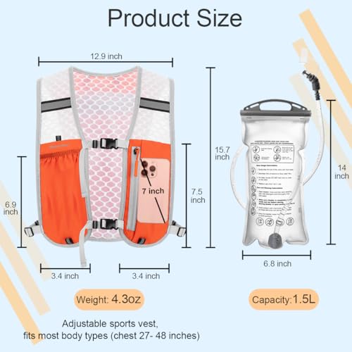 Running Vest Hydration Backpack for Men Women, Lightweight Breathable Hydration Packs, Adjustable Chest Straps Daypack, Reflective Water Running Vest for Marathon, Trail, Hiking, Cycling - color: Orange