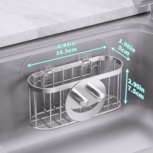 HapiRm Sink Caddy Sponge Holder - 2 Installation Ways Kitchen Sink Organizer with Smiley Face Sponge Holder, Stainless Steel Kitchen Caddy - Silver - color: Silver, size: with Smiley Sponge Holder (Large)