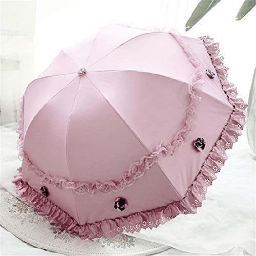 Honeystore Princess Lace Ultraviolet-Proof Folding Umbrella Anti-uv Dome Parasol - color: Pink