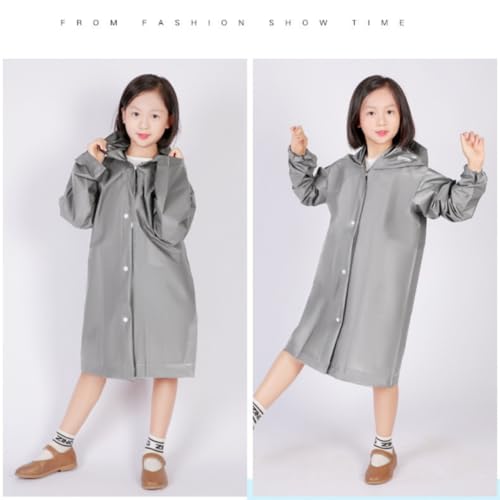 Raincoat Rain Poncho for Kids, 2-5 Pack Reusable EVA Rain Coats for 6-14 Boys Girls, Rain Jackets Gear with Hood - color: Grey X2