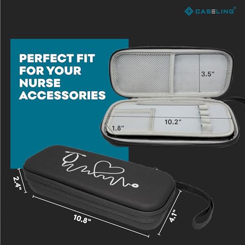 Caseling Hard Stethoscope Case for 3M Littman Classic III, Lightweight II S.E, Cardiology IV, MDF Acoustica - Nurse ID Slot and Pockets for EMT Accessories, Medical Scissors, LED Penlights, Black - color: Black - Pu Leather