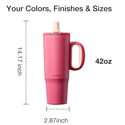 BABLOV Ceramic Lined Tumbler with Straw 40oz Insulated Coffee Tumbler - color: Berry, size: 40 Ounces