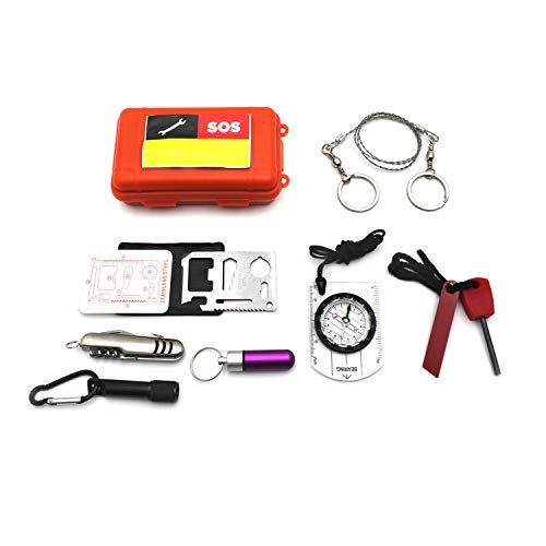 SMT- Sport Camping Outdoor Gear Emergency Tools Box 8 in 1 SOS Help Outdoor Hiking Portable Foldable Survival Kit [P/N: ET-OUTDOOR001-RAW] - color: Orange Kit