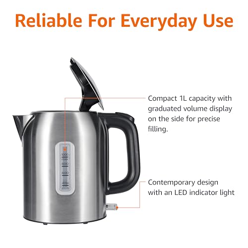 Amazon Basics Electric Kettle, Tea Kettle & Water Boiler with Auto Shut-Off, Boil Dry Protection, Strix Thermostat, BPA-Free, 1500W, 1.1Qt (1L), Stainless Steel, New Model, Black & Silver - size: 1.1 Quarts, style: Stainless Steel