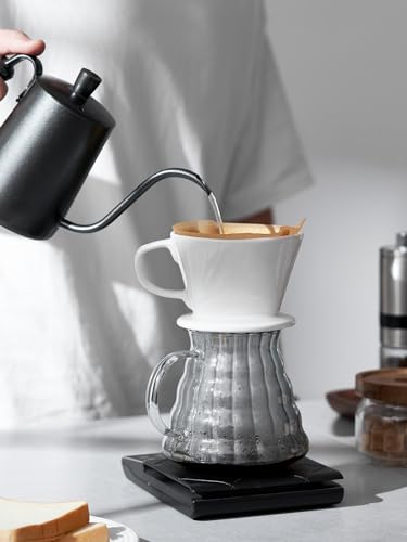 DOWAN Pour Over Coffee Maker, Non-Electric Pour Over Coffee Dripper, Manual Brew Maker, Single Cups Porcelain Slow Brewing Accessories for Gifts,White - color: White