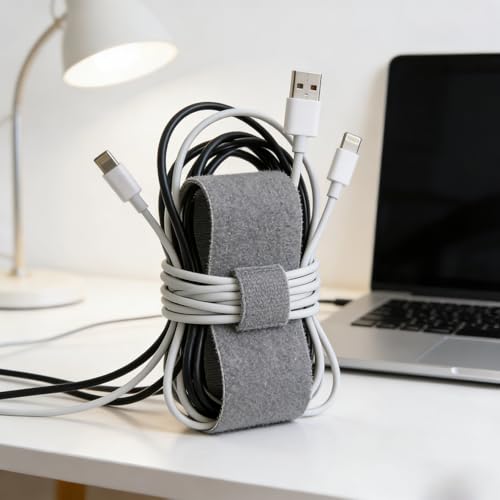 IFNOW Hook and Loop Cable Ties Electrical 32FT Reusable Fastening Tape Double-Sided Cable Ties Hook-and-Loop Management Tape Strength 2''/Width (Grey) - color: Grey