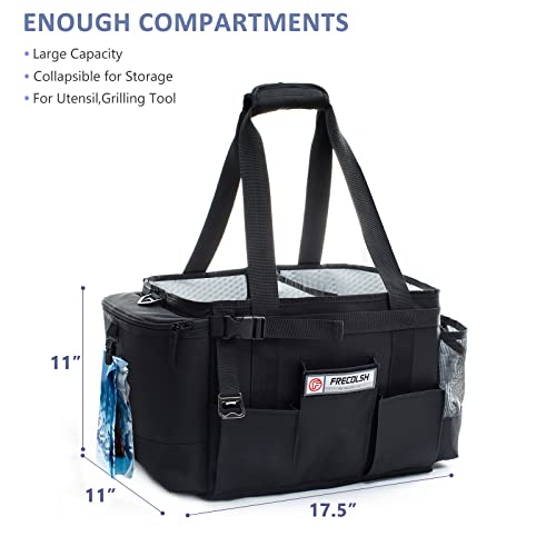 FREECOLSH Black Waterproof Caddy, 16" x 11" x 11", with Detachable Strap and Shoulder Pad for Carrying Utensils and Camping Supplies