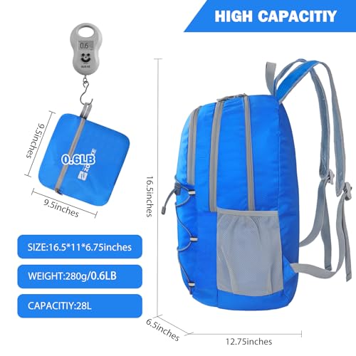 ZOMAKE Lightweight Packable Backpack, 28L Foldable Daypack (Dark Blue) | Light Hiking Backpacks Water Resistant Collapsible Day Pack for Travel, Everyday Carry, Multi-Pocket Layout, Heavy Duty Nylon - color: Dark Blue, size: 28L