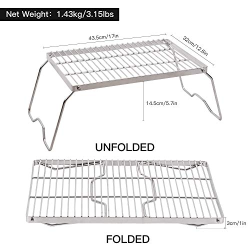 REDCAMP 17" Large Folding Campfire Grill 304 Stainless Steel Grate, Heavy Duty Portable Camping Grill with Carrying Bag for Outdoor Cooking Backpacking Hiking Picnics BBQ - size: 17"x13"X5.7"