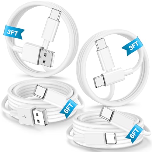 4 Pack 3/3/6/6FT 60W USB C to USB C Cable & USBA to USBC Fast Charging Cord | Car Carplay USB C Charge Cable for iPhone 17 16 15 Pro Max, Type C Cable for Samsung S26/S25, MacBook Pro/Air, iPad - White - color: White, size: 3ft+3ft+6ft+6ft