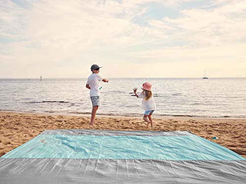 WEKAPO Beach Blanket Sandproof Waterproof, Extra Large Beach Mat, Oversized & Compact Sand Free, Quick Drying Beach Essentials for Vacation, Cruise, Picnic & Camping with Stakes - color: Grey, size: 9x7 FT (1～5 person)