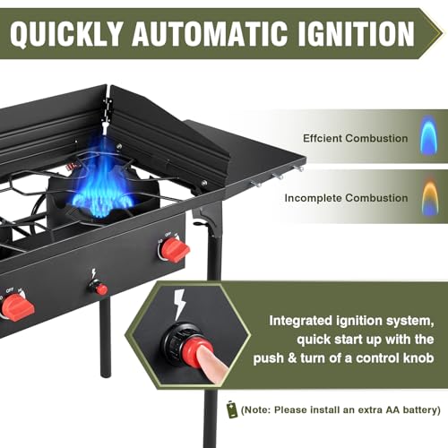 BESTFIRE 2 Burner Camping Stove,150,000 BTU High Pressure Outdoor Propane,4ft 20 PSI Adjustable Regulator Hose With Removable Legs for Backyard Cooking Camping Home - style: 2 burner Basic