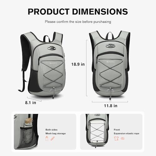 Ultra-Light Soft Hiking Daypack With Cushioned Breathable Back Panel | Sports Backpack, 20L, Gray - color: Gray, size: 20L