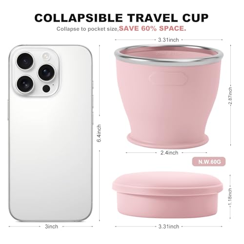 Collapsible Travel Cup, Foldable Water Cup with Lid, for Travel - color: Pink