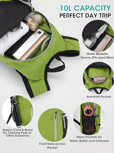 Foldable Small Hiking Backpack with 3 Strap Pockets – Lightweight 300D Spill-proof Daypack for Men Women – Packable Small Travel Backpack with Chest Strap & Trekking Pole Holder – Durable Outdoor Bag - color: Strawyellow