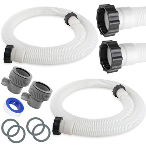 2 Pack 1.5" 6 Ft EVA Pool Hoses with Hose Adapter Type B 1.25" to 1.5" Conversion for Above Ground Pools 1 1/2 Professional Pump Hoses Heavy Duty Filter Connect Hose for Saltwater System (White) - color: White-transparent