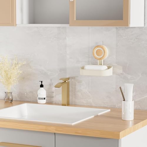 Double Layer Soap Dish for Shower 2 Pack, Wall Mounted Bar Soap Holder Suction Cup 2 Layer Self Draining Soap Case Sponge Holder for Shower Bathroom, Tub and Kitchen Sink, Drill-Free Tray - color: Beige