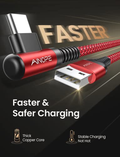 AINOPE USB C Cord 3.1A Fast Charge, [2-Pack, 6.6ft] Type C Charging Cable Right Angle, Resistant Nylon Braided USB-A to USB-C Charge Compatible Galaxy S10 S9 S8 Plus S21, V30,V20,G6, Type C Charger - color: Black+Red, size: 6.6FT+6.6FT