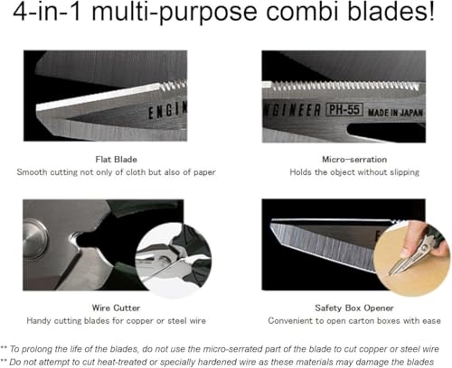 ENGINEER PH-55 6.3" Multipurpose Scissors, 4-in-1 Blades, Made in Japan
