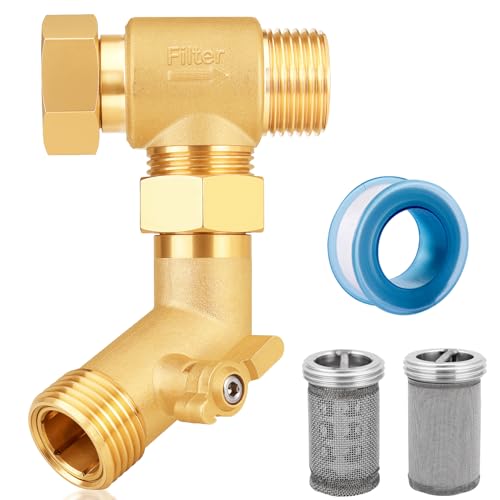 Garden Hose Filter Attachment with 100 Mesh and 40 Mesh Stainless Steel Screen,Brass Filter Pressure Washer Inlet for RV Camping Car Wash Rainwater Filtration (with Valve) - color: with valve