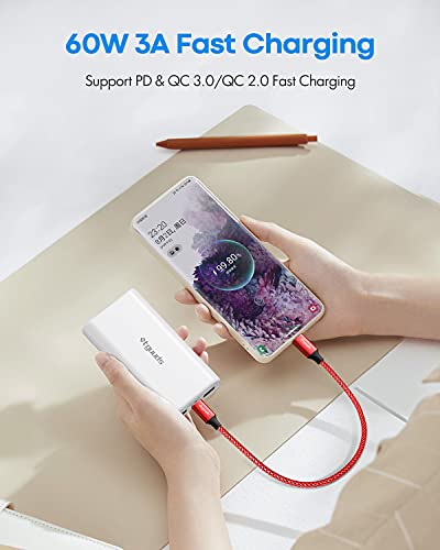 etguuds USB C to USB C Cable 1ft, 2-Pack 60W C to C Cable Fast Charging | for iPhone 17 16 15 Pro Max Plus Air, Samsung Galaxy S26 S25 S24 S23, USBC iPad MacBook Charger Cord Type C, Pixel, Red - color: Red, size: 1ft